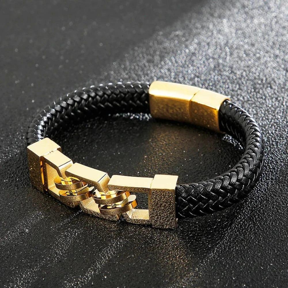 Pulseira Dourada de Couro - Masculina
