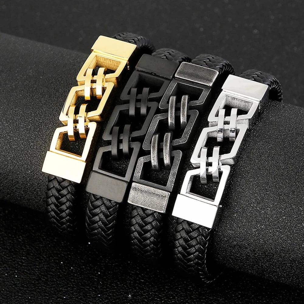 Pulseira Dourada de Couro - Masculina
