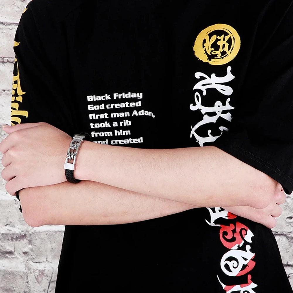 Pulseira Dourada de Couro - Masculina