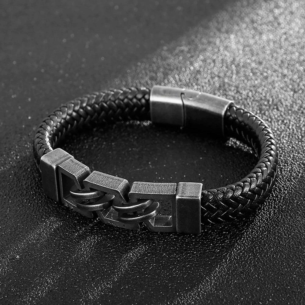 Pulseira Preta de Couro - Masculina