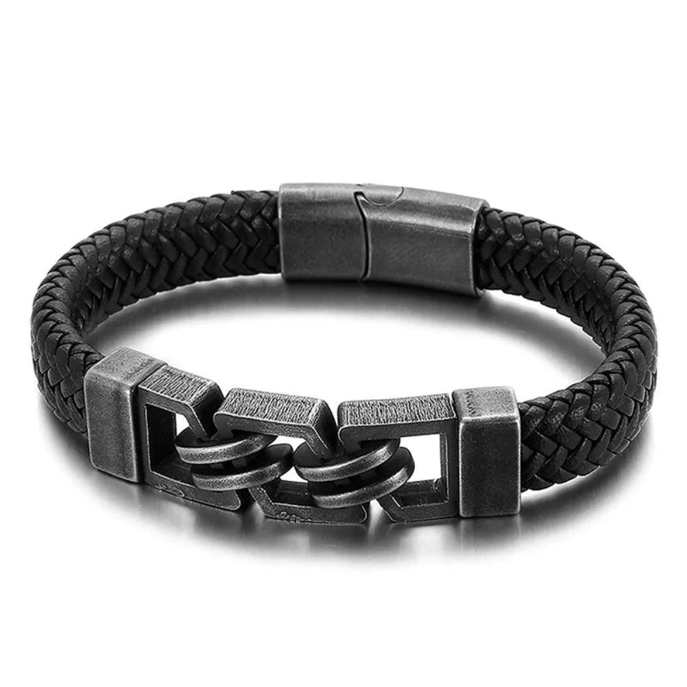 Pulseira Preta de Couro - Masculina